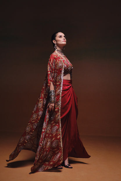 ZAAVIA CAPE SET WITH DRAPE SKIRT