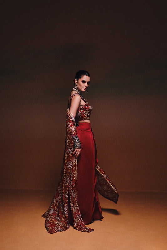 ZAAVIA CAPE SET WITH DRAPE SKIRT